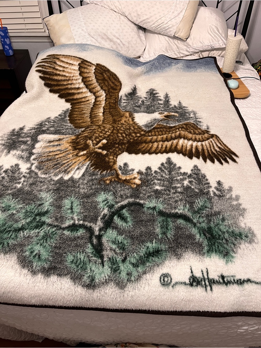 Vintage Biederlack Throw Blanket Eagle 51x66 USA Made Reversible Hautman forest